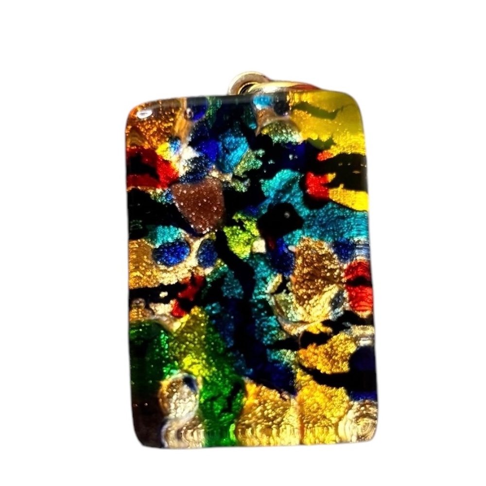 Murano Vetro‎ Art Glass Pendant Colorful Abstract Rectangle Italy Made